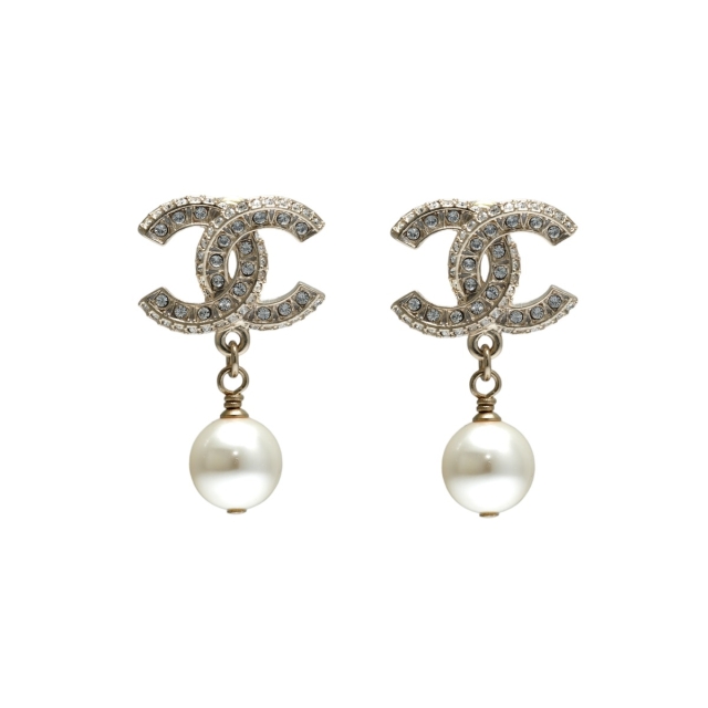 Chanel Large Crystal CC Interlocking and Faux Pearl Drop Earrings