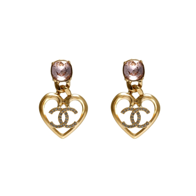 Chanel Fashion CC Heart  Drop Earrings
