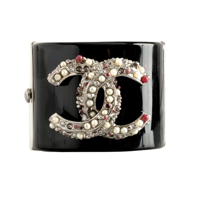Chanel Black CC Resin Cuff Bracelet