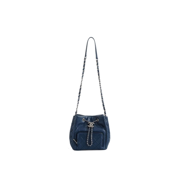 Chanel CC Drawstring Pocket Bucket Bag Navy
