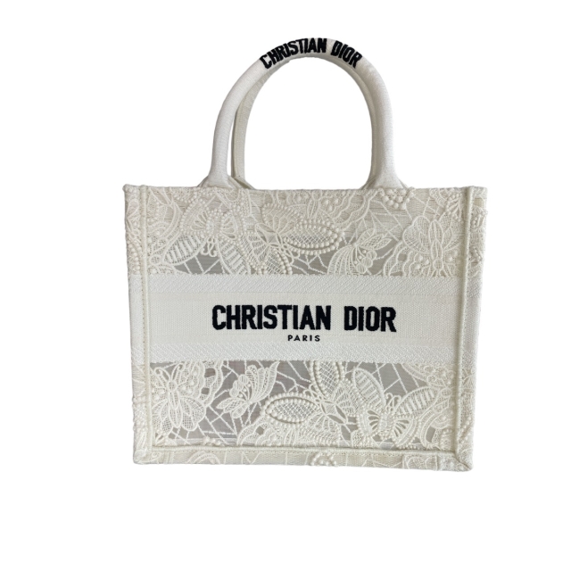 Dior White D-Lace Butterfly Embroidery with 3D Macramé Small Book Tote 