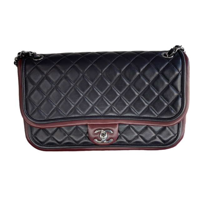 Chanel Black & Burgundy Lambskin Jumbo Twist Bag