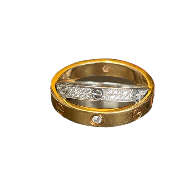 Cartier Love Diamond & 18K Yellow Gold Double Ring sz 51