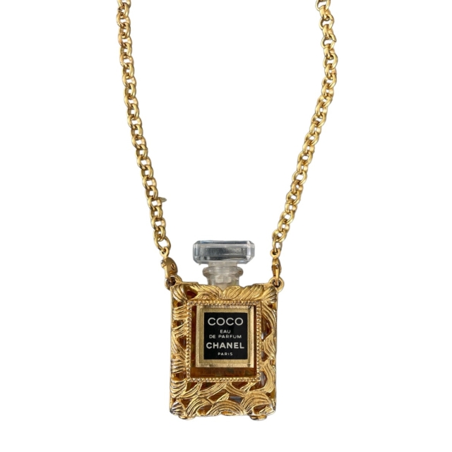 Chanel Vintage Gold Tone Perfume Necklace