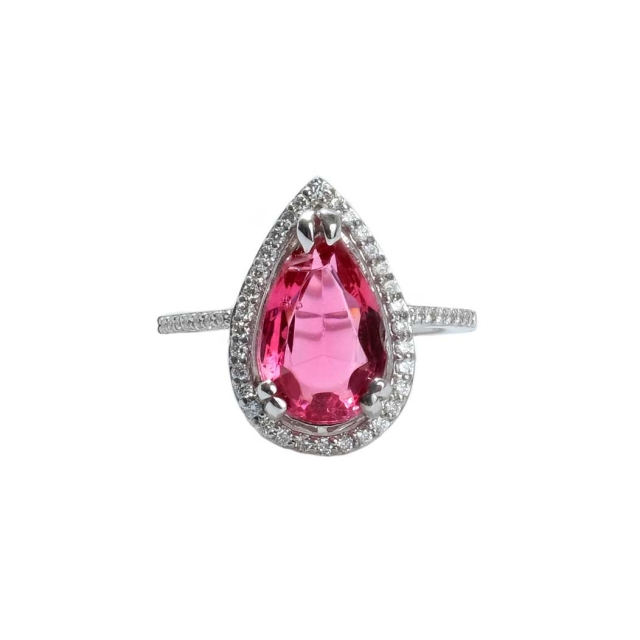 4.19ct Pink Tourmaline Pear Halo Diamond 