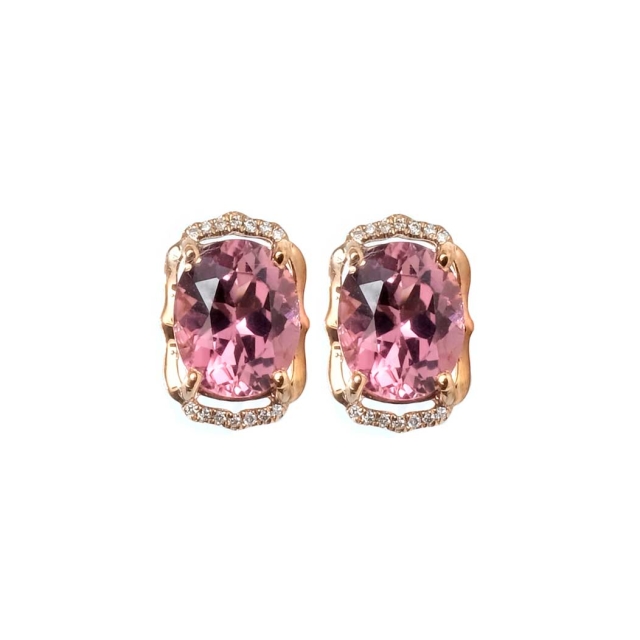 8.02ct Pink Oval Tourmaline Diamond earrings 14K 