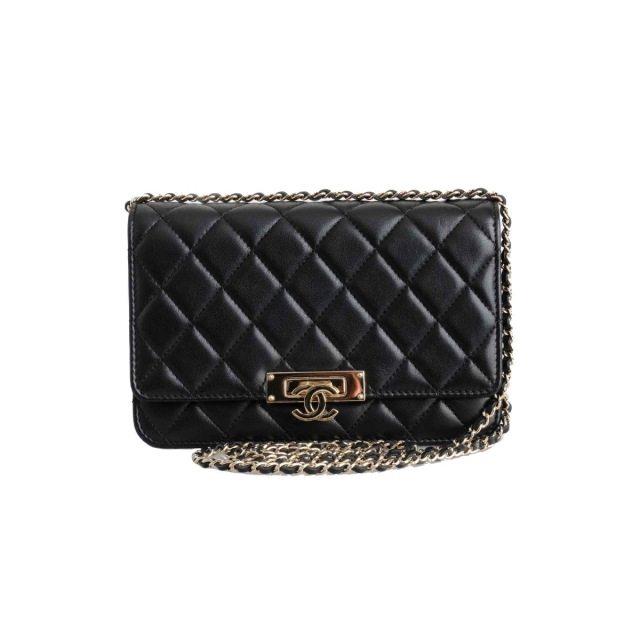 Chanel  Black Calfsin Classic Wallet on a Chain with Small CC Logo 