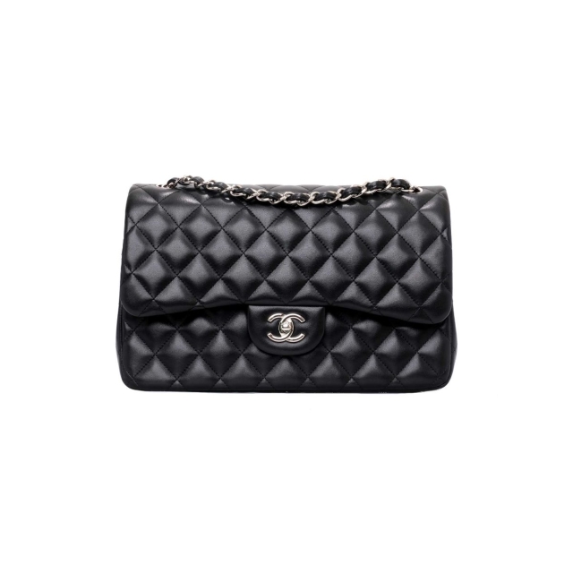 Chanel Black Lambskin Classic Jumbo Double Flap Bag