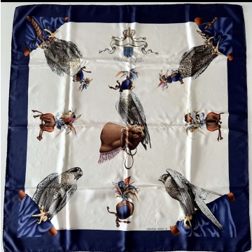 Hermes White Chasse A Vol Henri De Linares Silk 90 Scarf