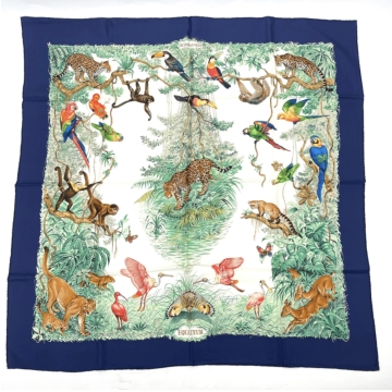 Hermes Blue Equateur Silk 90 Scarf