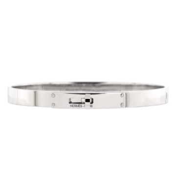Hermes 18k White Gold Diamond Kelly Hinged Bangle Bracelet Small 