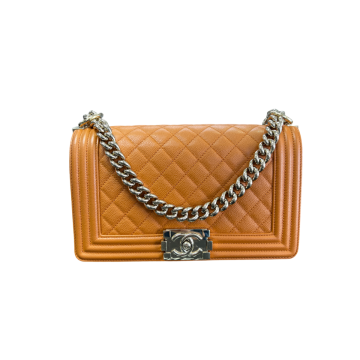 Chanel Burnt Orange Quilted Caviar Medium Boy Bag