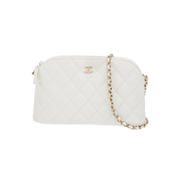 2024 Chanel White Quilted Caviar Clutch w/ Chain