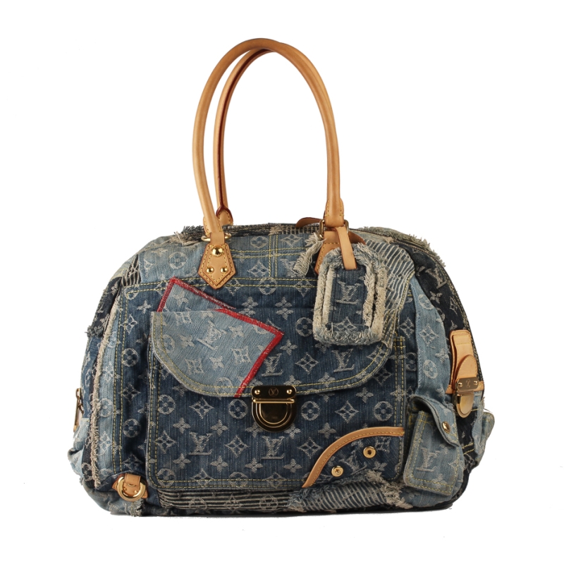 Louis Vuitton M95376 Bowly Monogram Patchwork Denim Shoulder Bag Blue Rare